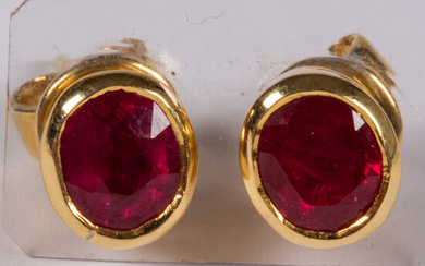 Pair of 14kt. Yellow Gold and Ruby Earrings