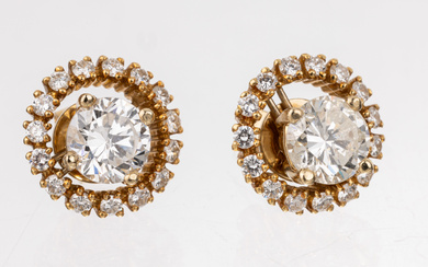 Pair of 18 kt gold brilliant-earrings , YG 750/000, 2...