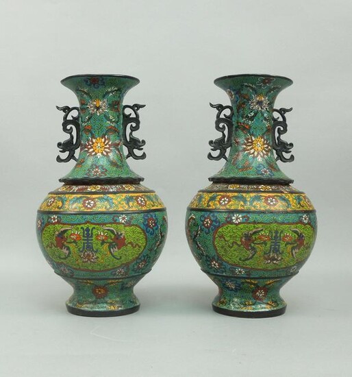 Pair of 19th C. Chinese Cloisonne Vases.