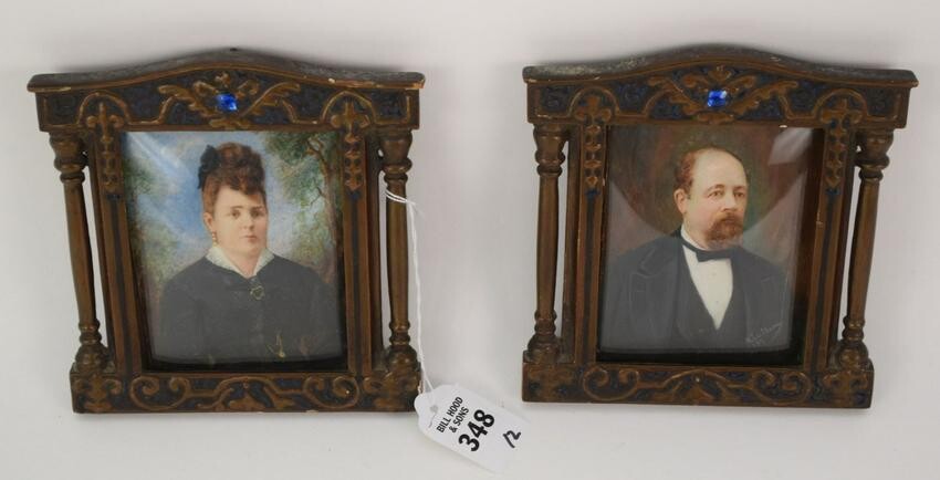 Pair of Antique Hand-Painted Miniature Portraits of Man