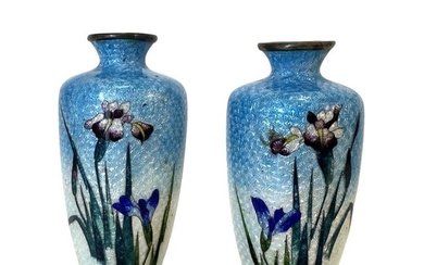 Pair of Antique Japanese Cloisonne Small Vase Ota Toshiro Meiji Period