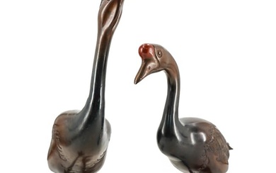 Pair of Antique Japanese Meiji Bronze Geese, Signed