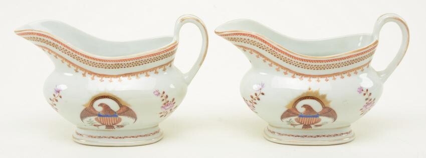 Pair of Chinese export porcelain open-handle gravy
