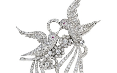 Pair of Diamond Double-Clip Brooches