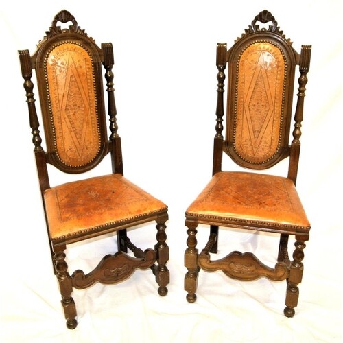 Pair of Dutch style high back occasional or hall chairs with...