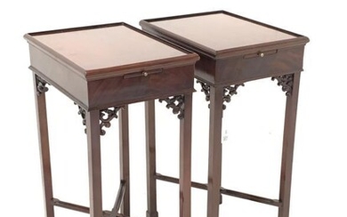Pair of Edwardian mahogany stands, moulded hinged top over...
