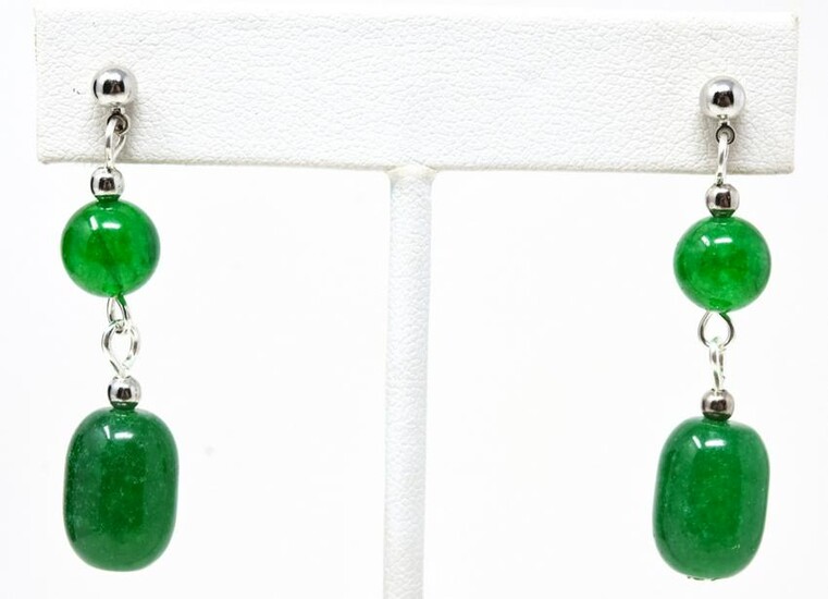 Pair of Green Nephrite Jade Earrings