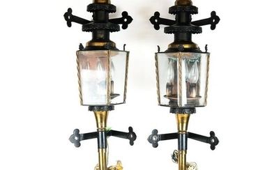 Pair of Horse-Figured Brass Carriage / Coach Lamps