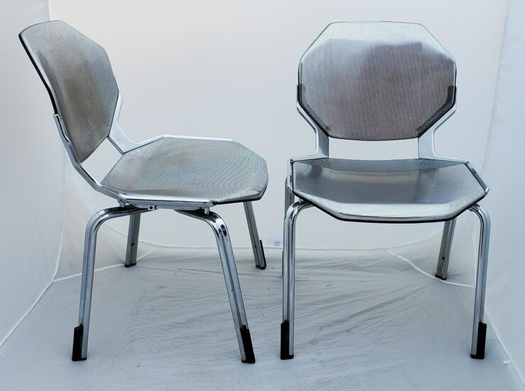 Pair of Industrial Chrome Metal Arm Chairs