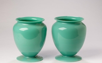 Pair of Jade Glass Vases, attr. Frederick Carder.