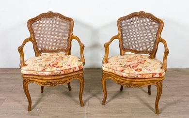 Pair of Louis XV Style Caned Fauteuils