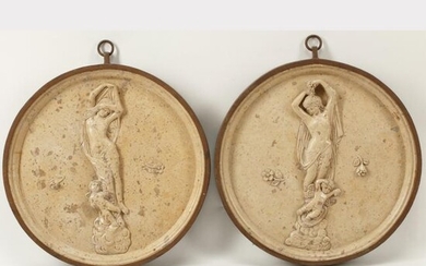 Pair of Marble Round Plaques with Iron Mounts after the