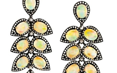 Pair of Opal and Diamond Earrings