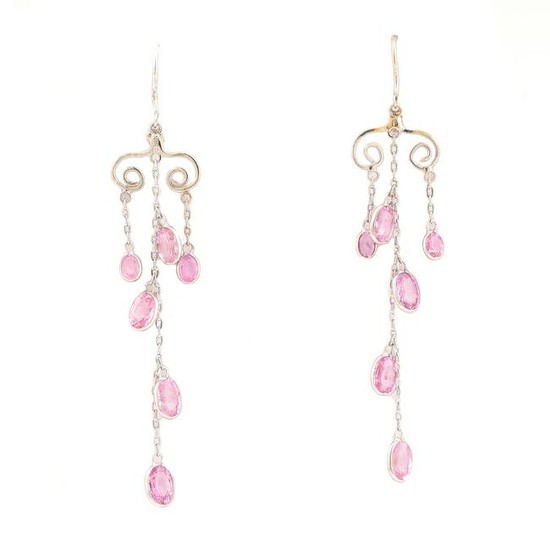 Pair of Pink Sapphire, 18k White Gold Earrings.