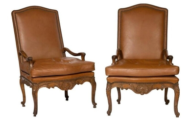 Pair of Régence Leather-Upholstered Walnut