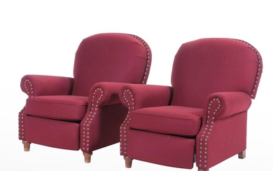 Pair of Sam Moore Furniture Custom-Upholstered Recliners with Nailheads