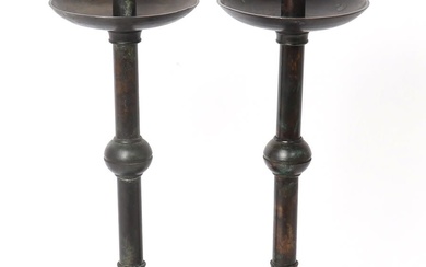 Pair of Thai Bronze Candlesticks