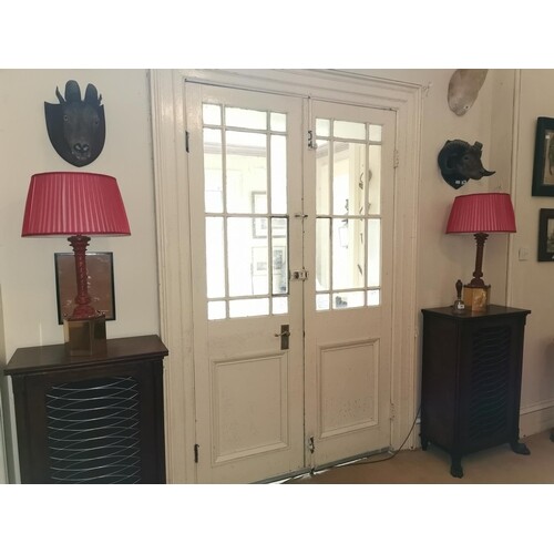 Pair of decorative table lamps with octagonal brass base car...