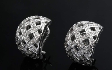 Pair of wide white gold 750 diamond stud earrings in net look (total approx. 1.14ct/TW/VVS), 22.7g, 20.4x15.2mm