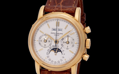 Patek Philippe. Extremely Rare and Attractive, Perpetual Calendar Chronograph Wristwatch in Yellow...