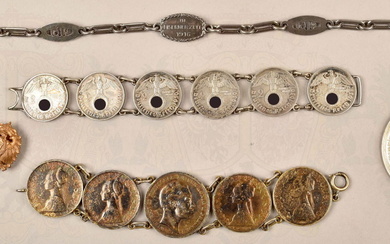Patriotic iron chain of 1916 and grouping of silver coins