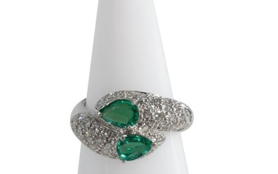 Pear Cut Emerald & Diamond Wrap Ring