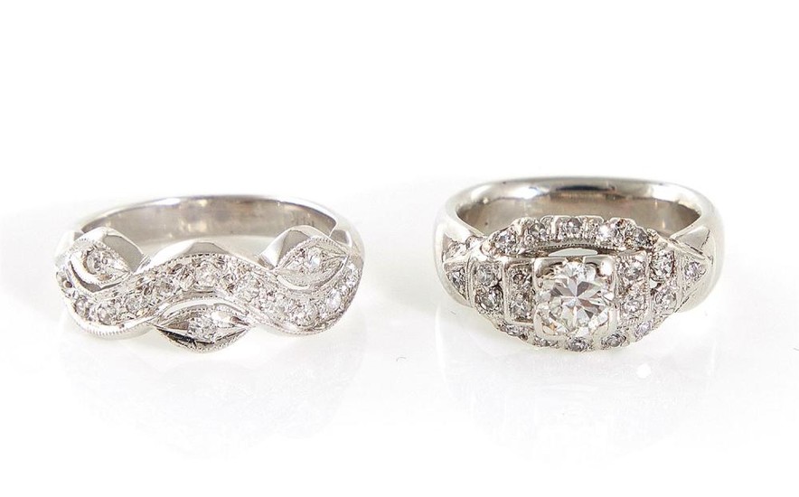 Platinum and diamond ring, and diamond band (2pcs)