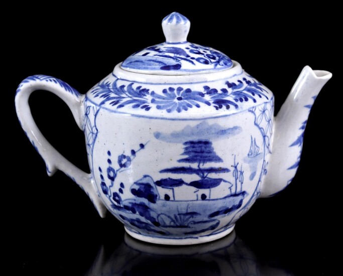 (-), Porcelain teapot with blue and white Dutch...