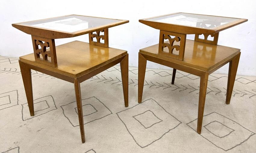 Pr Mid Century Modern Two Tier Side End Tables. inset g