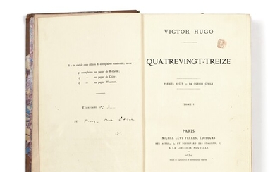 Quatrevingt-Treize, 1874. Ex. de Juliette Drouet (n°1 sur Whatman), avec second envoi à Pauline Ménard, Hugo, Victor