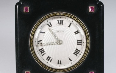 RARE CARTIER HARDSTONE DESK CLOCK , PARIS