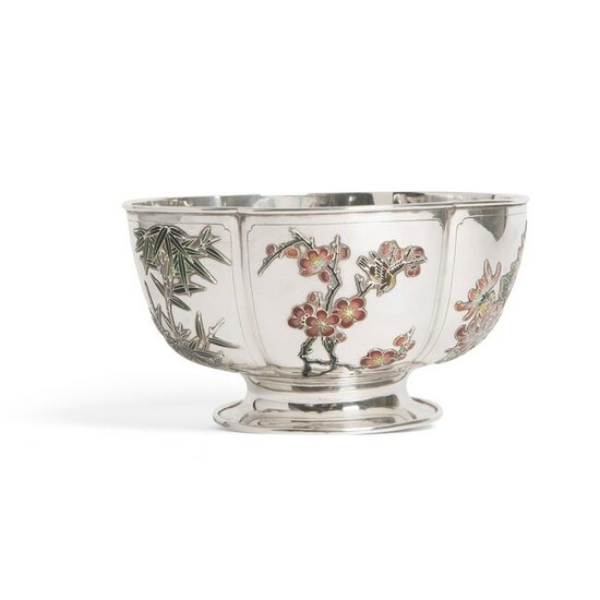 RARE ENAMELLED EXPORT SILVER BOWL QING DYNASTY, CUM WO