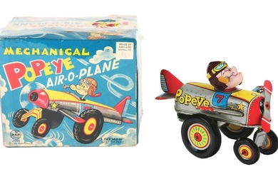 RARE LINEMAR TIN-LITHO WIND-UP POPEYE AIR-O-PLANE IN