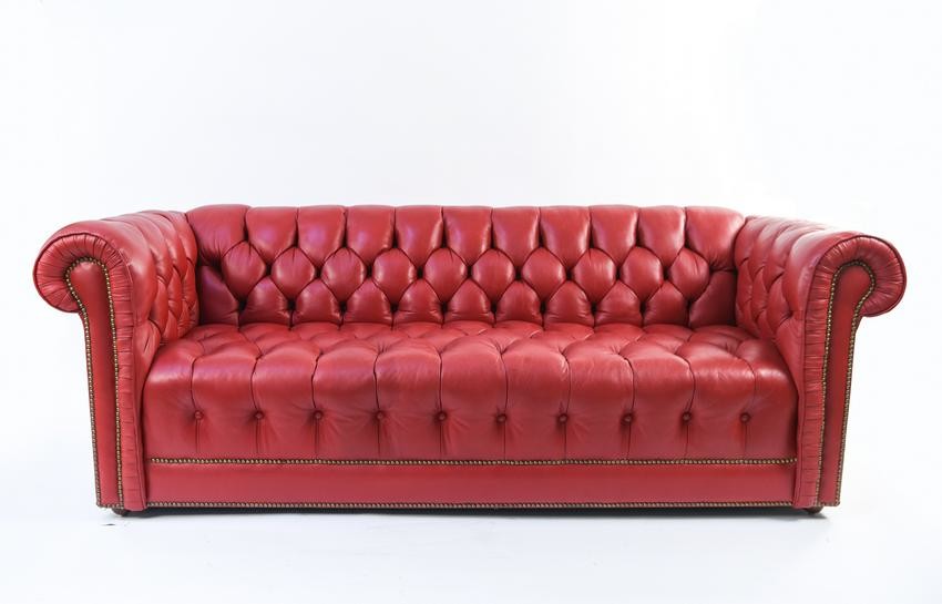 RED LEATHER CHESTERFIELD SOFA