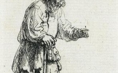 REMBRANDT VAN RIJN, A Peasant in a High Cap, Standing Leaning on a Stick.