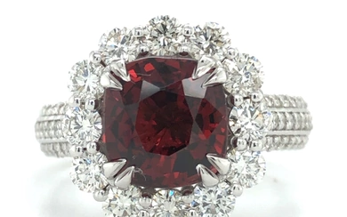 Red Spinel and Diamond Halo Ring
