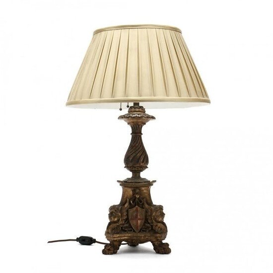 Renaissance Revival Carved Wood Lamp