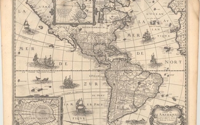 Richly Embellished Map of the Americas, "Carte de l'Amerique Corrigee, et Augmentee, Dessus Toutes les Aultres cy Devant", Bertius/Tavernier