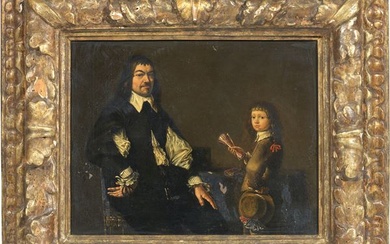Scuola fiamminga del XIX secolo, Ritratto familiare di padre e figlio