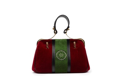 Roberta di Camerino - Borse Bag Burgundy and green velvet handbag, metal gilt details, cm 26, with dustbag (slight defects)