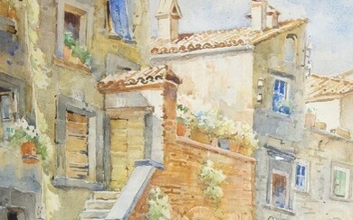 Roberto Raimondi, Italian 1877-1940- Street scene; watercolour, signed lower left, 68 x 47.5 cm