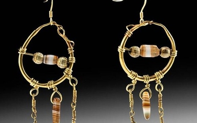 Roman Gold & Agate Earrings w/ Gold Pomegranate Beads