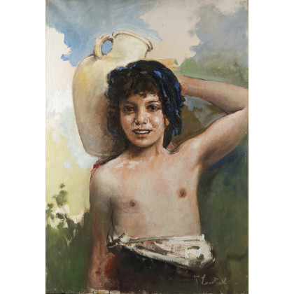 Romualdo Locatelli ( Bergamo 1905 - Manila 1943 ) , "Ragazzo romano" olio su tela (cm 70x50) Firmato in basso a destra