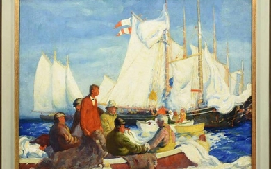 Ross Moffett Oil on Canvas, Harbor Scene