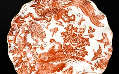 Royal Crown Derby Red Aves Ruffled Edge Plate