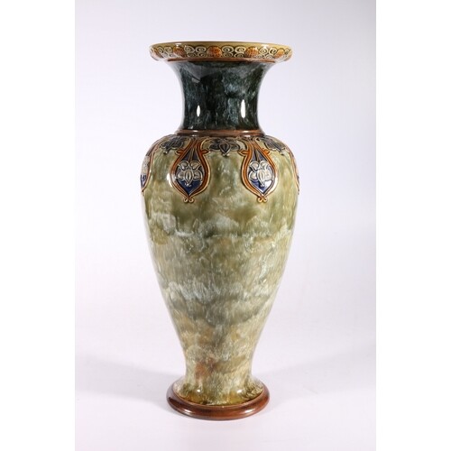 Royal Doulton stoneware baluster vase with pipe lined decora...