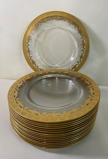 SET OF 16 GILT & GLASS CHARGERS 14" DIA.