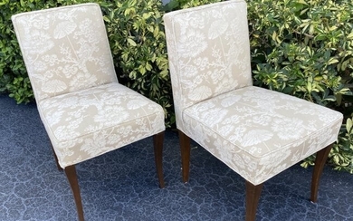 SET OF SIX UPHOLSTERED WALNUT SIDE CHAIRS (6)