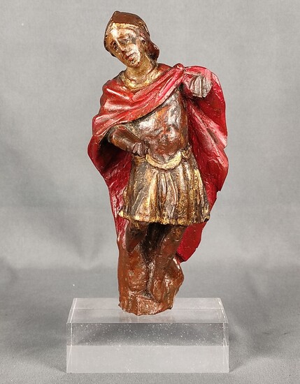 Saint Florian, full-round wooden sculpture, partly coloured, on acrylic base, 18th/19th century, 19