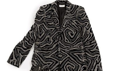 Saint Laurent Paris Black Velvet Zebra Jacket, circa 2000 | Veste en velours, nylon, broderies de sequins et chaînes en métal argenté et plastique noir, circa 2000, Yves Saint Laurent